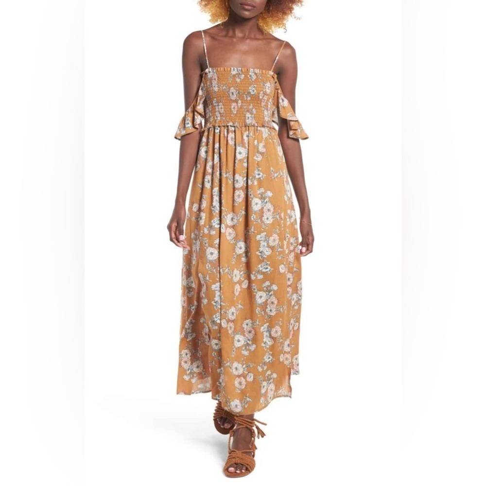 ASTR the Label Gauze Maxi Dress Mustard Floral Print Size Small